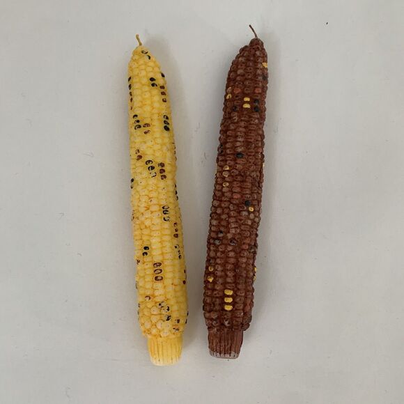Vintage Corn Cob Candles 50s 60s Yellow Brown Thanksgiving Holiday Harvest Taper - Picture 1 of 6
